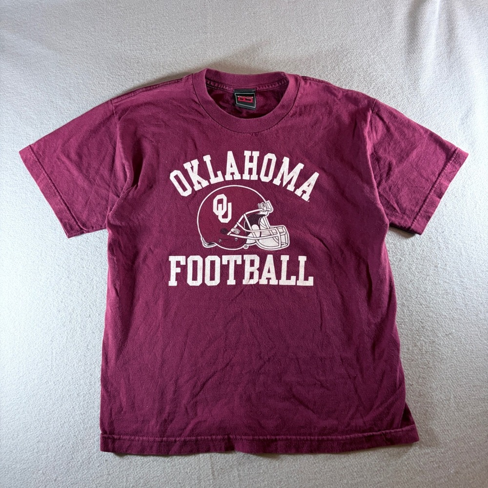 Genuine Stuff Oklahoma Sooners Football T-Shirt Mens Maroon Tee OU Helmet